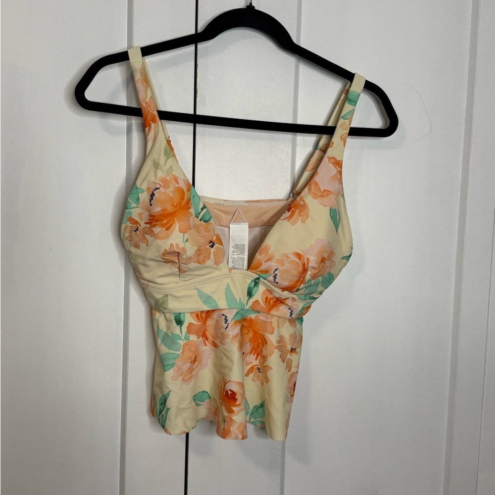 NOWTs Cupshe - Med - Floral Print Swim Top in Cream and Orange